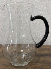 1980’s Art Deco Revival Clear Glass Pitcher Black Handle Domino Signature