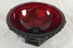 vintage 1876 Avon Cape Cod Ruby Red Glass Footed Candy Dish 6″ wide x 3.25″ tall