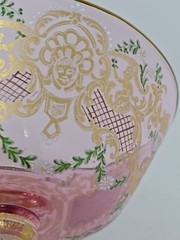 Venetian Enameled Figural Landscape Scene Pink Champagne / Sherbert Glass 6″ #5
