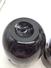 (2) Frederick Warren Art Glass Studio Tumblers Black/Blue Iridescent Swirls 1991