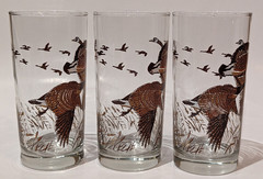 Set/3 LIBBEY Canadian Geese Highball Glass Tumbler The Flight Gold Gilt 12.5 oz