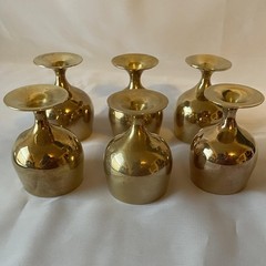 Set 6 Mini Brass Goblets With Round Tray Gold Decorative Barware Vintage India