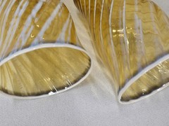 2 Fostoria Homespun amber opalescent swirl glass tumblers pair two vintage USA