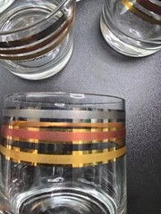 Vintage MCM Culver three Rim Gold Overlay Lowball, Highball Glasses and bucket