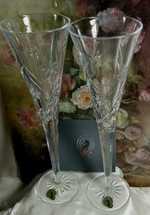 Rare NIB~PAIR Waterford Crystal *Wishes* Toasting Flutes, *Achievement* 139906