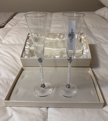 Oleg Cassini Crystal Diamond Champagne Flutes 10.75” Set of 2 NIB Wedding Toast