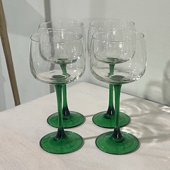 French Green Stem Wine Glass Set-Made In France 4 Luminarc 7 inches