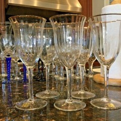 Vintage Boris Kidric – Rogaska – 7 3/4″ Optic Crystal Stemware w/Gold Rim