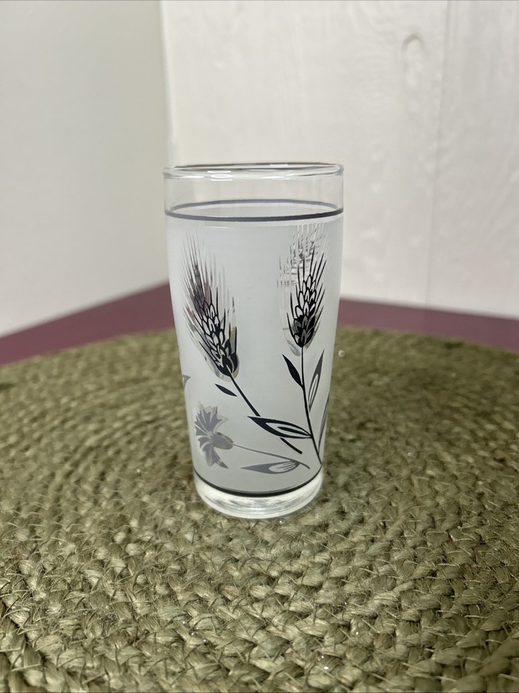 Vintage Libbey Frosted Juice Glass Silver Wheat 4″ Tall Child Size Tumbler