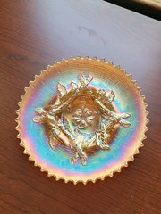 Marigold Dugan Carnival Glass Apple Blossom Twigs Plate or Low Bowl