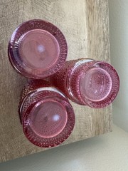 Pink Iridescent Hobnail Glasses Tumblers Set Of 3 Gold Rim 12oz Summer Lemonade