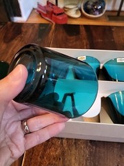 Early NUUTAJARVI NOTSJO KAJ FRANCK 6 Teal Tumblers Set CLEAN Original Box MCM