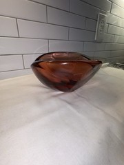 Vintage Heavy Moser Glass bar bowl candy dish ice cube cranberry Rose Red 7” Dia