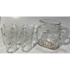 Vintage Clear Glass Lemonade Set Starburst Pitcher 8 Tumblers, MCM