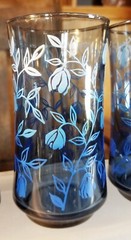 Mid-Century Modern Glasses Libbey Blue Flowers Set x8 Stunning Ombre Bolero 12oz
