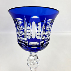 Vintage Bohemian Cobalt Blue Cut to Clear Crystal Wine Hock Glass 8-3/16″