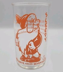 VTG Disney Sleepy Dwarf Orange Deco Clear Highball Glass Snow White and Seven
