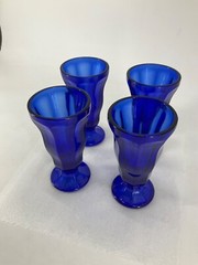 (4) Anchor Hocking Vintage Cobalt Blue Octagon Parfait Fountain Footed Glasses