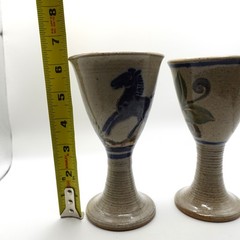 Studio Pottery Goblets Chalice Horse Bird (2) Cottage Core Farmhouse Chic