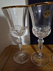 Set Of 3 Vintage Royal Crystal Rock RCR Aurea Gold Wine Goblets Glasses