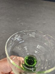 Vintage Etched Cordial Glass With Uranium Glass Stem