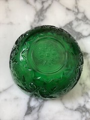 Anchor Hocking Forest Green Floral 5 Oz Juice Glass and small fruit bowl
