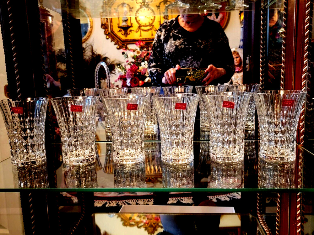 6 GORGEOUS 12 oz FAB Crystal Tumblers HEAVY Glasses PARIS, FRANCE – NEW IN BOX!