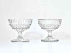 Pair Of Vintage Champagne Pressed Glasses Hobstar, Cane Pattern, Dessert Bowls