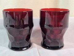 Anchor Hocking Ruby Red Georgian Tumblers Glasses Honeycomb 4″ Set Of 2