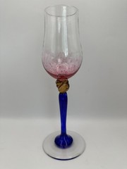Tyler Rock Signed Hand-Blown Art Glass Goblet – Cobalt, Amber & Rose, 1997
