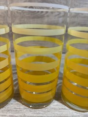 Vintage MCM Yellow Striped Drinking Glasses Lot of 4 Highball Retro Summer Cool