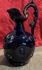 Italian Majolica Cobalt Blue with Gold Trim Vtg Pitcher Terra Cotta/stoneware