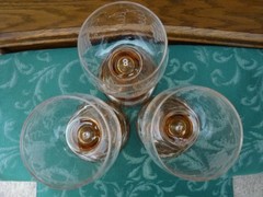 3 Roemer Beehive Wine Glasses Marigold Amber Etched Grapes Bacchus Germany