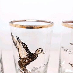 4 VTG Wild Game Bird Highball Glasses Gold & Black With Gold Rim MCM **
