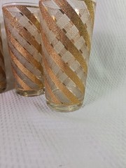 Mid-Century Gold and Frosted Swirl Glasses Set of 4 Barware High Ball Glasses