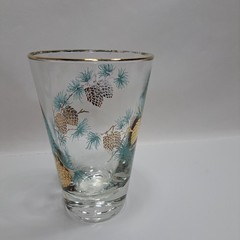 Libbey Turquoise Pine Cone Vintage 1960S Drinking Glass Clear Gold Trim