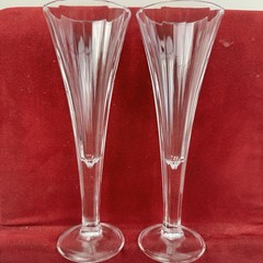 2 Vintage Crystal Trumpet Champagne Flutes Teardrop Stem – Wedding Toast Glasses