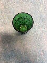 Vintage Tumbler Anchor Hocking Sandwich Glass Forest Green Floral And Scroll