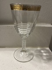 VTG Wine Water Goblet Federal Glass Gold Encrusted Band Rim Flowers Laurel Etch
