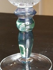 Forced Bubble Wine Goblets-Blue Green Iridescent Stem-Set of (2) 7 1/4″ Tall