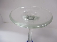 Signed Art Glass Blue and Yellow Clear Stem Goblet