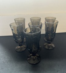 VTG MCM Duz Crystal Tawny Brown Accent Panel Design Glass Water Goblets Set of 7