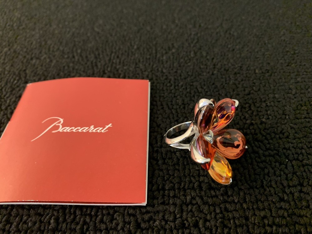 Psychedelic Orange Red Pink Flower Ring Baccarat Crystal Size 53