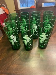 Anchor Hocking Emerald Goose Cattails Hunting Glasses – Set of 11. MCM 12oz