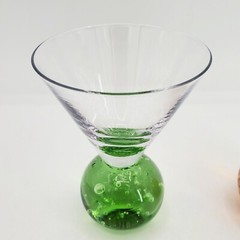 Vintage Art Glass Shot Glasses Controlled Air Bubbles Orange Green Ball Base