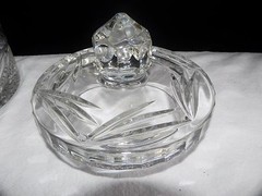 VTG Lead Crystal Biscuit Cookie Jar Container Cut Fern Palm Leaf Pattern Lidded