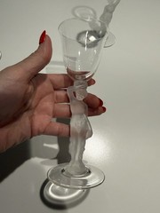 Crystal Frosted Nude Male Bacchus Cordial Liqueur Glass Figural Set of 2