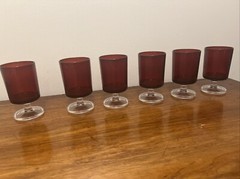 6 Vintage ARCOROC Red Small Wine Glasses Clear Stems & Bases Made in France 4 oz