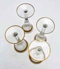 Tiffin Optic Minton Cordial, 4 1/2″ Tall with Gold trim, set of Four – S1006