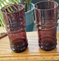 VTG Blenko? 2 Bamboo Amethyst Purple Highball Cocktail Drink Glass Tiki Barware